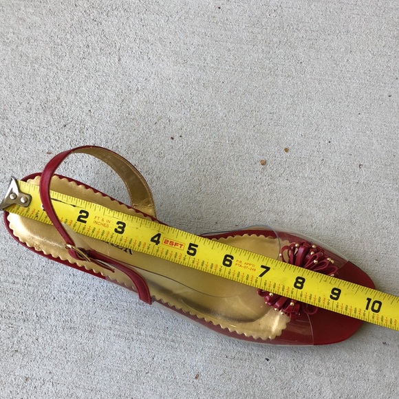 BOB BAKER Clear & Red Bow Front Peep Toe Sling Back Wedge Sandals - Picture 11 of 14